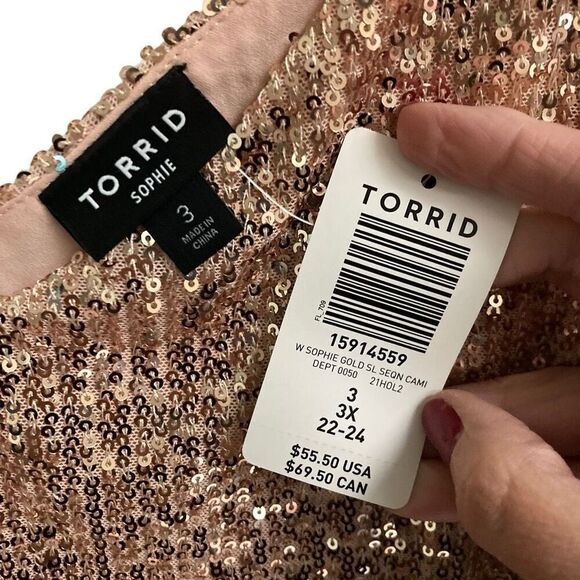 Torrid Sophie Gold Sequin Cami Tank Top women’s 3X V Neck NEW - Picture 4 of 6